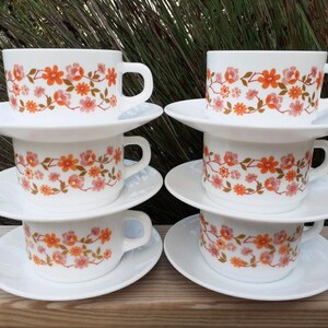ARCOPAL France &quot;Scania&quot; Service of 6 coffee cups - Vintage Porcelain from the 70s