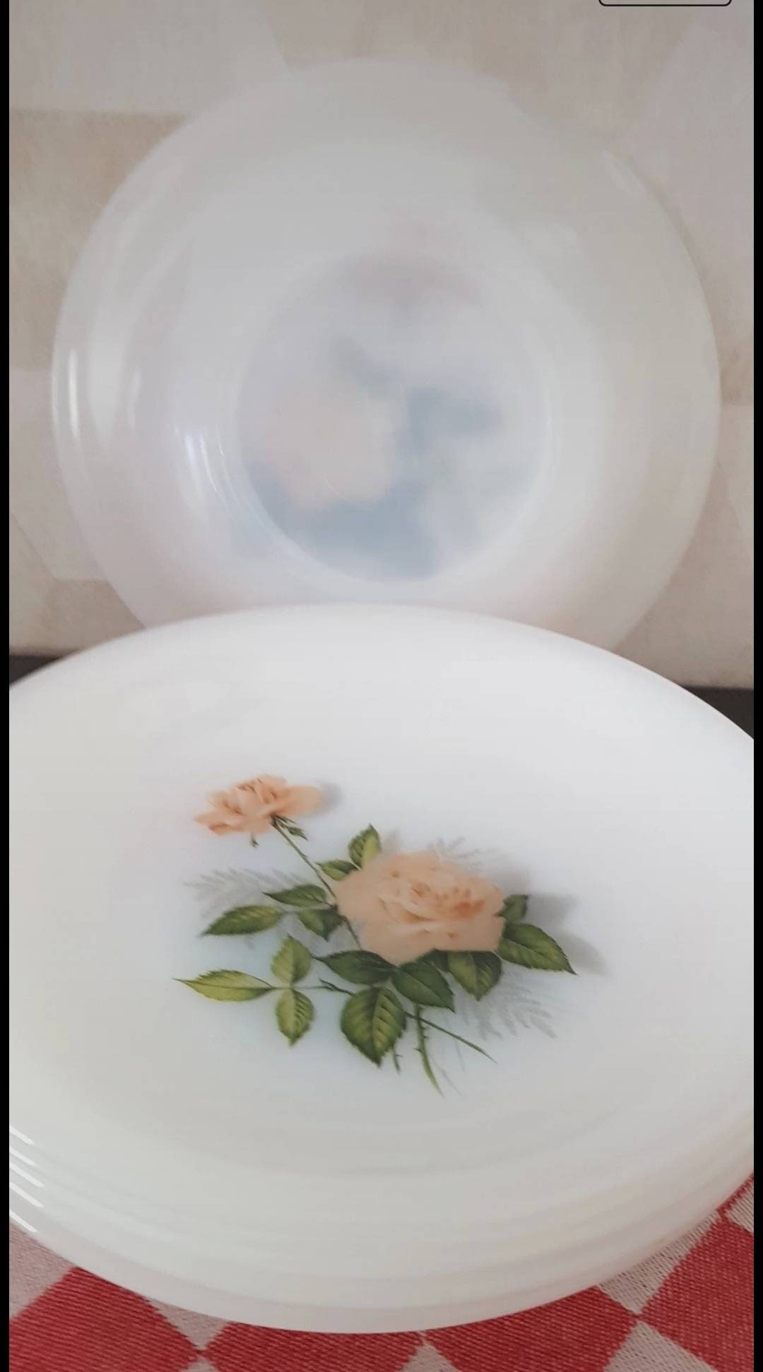 ARCOPAL 6 Soup Plates Pink Rose Collection - Vintage Design ARCOPAL 6 Soup Plates Pink Rose Collection - Vintage Design