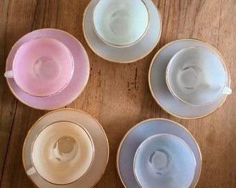 Arcopal - Arcopal France - Harlequin 1960s - Pastel Cups - Gold Rim Cups - Arcopal France Cup - Gold Rim Teacup - Harlequin Glass