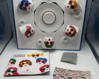 Illy AMICI COLLECTION Pedro Almodovar 2009 5 Tazzine Caffè Espresso + Piattini