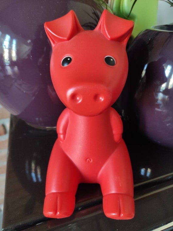 Vintage Retro IKEA Red PS Gullgris Piggy Bank, Designer Monika