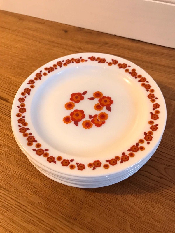 Lot De 4 Assiettes à Dessert Arcopal - Modèle Lotus - Vintage Années 70 - Verre Blanc