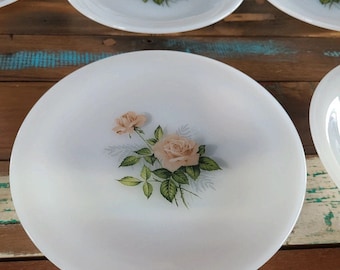 Lot de 12 assiettes Arcopal Roses – Années 70 - Butine