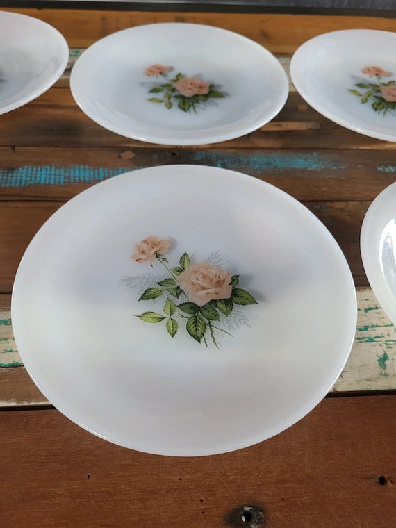 ARCOPAL 6 Soup Plates Pink Rose Collection Vintage Design Made in France  From the 70s -  Israel