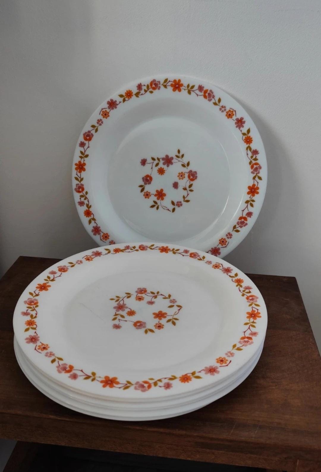 Lot De 9 Assiettes à Dessert Arcopal Scania Orange Vintage - Années 70, Occasion