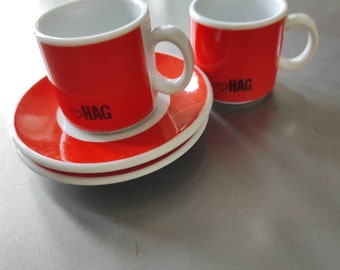 HAG Coffee Cup and saucer service for 2 people - vintage 70s design Italy