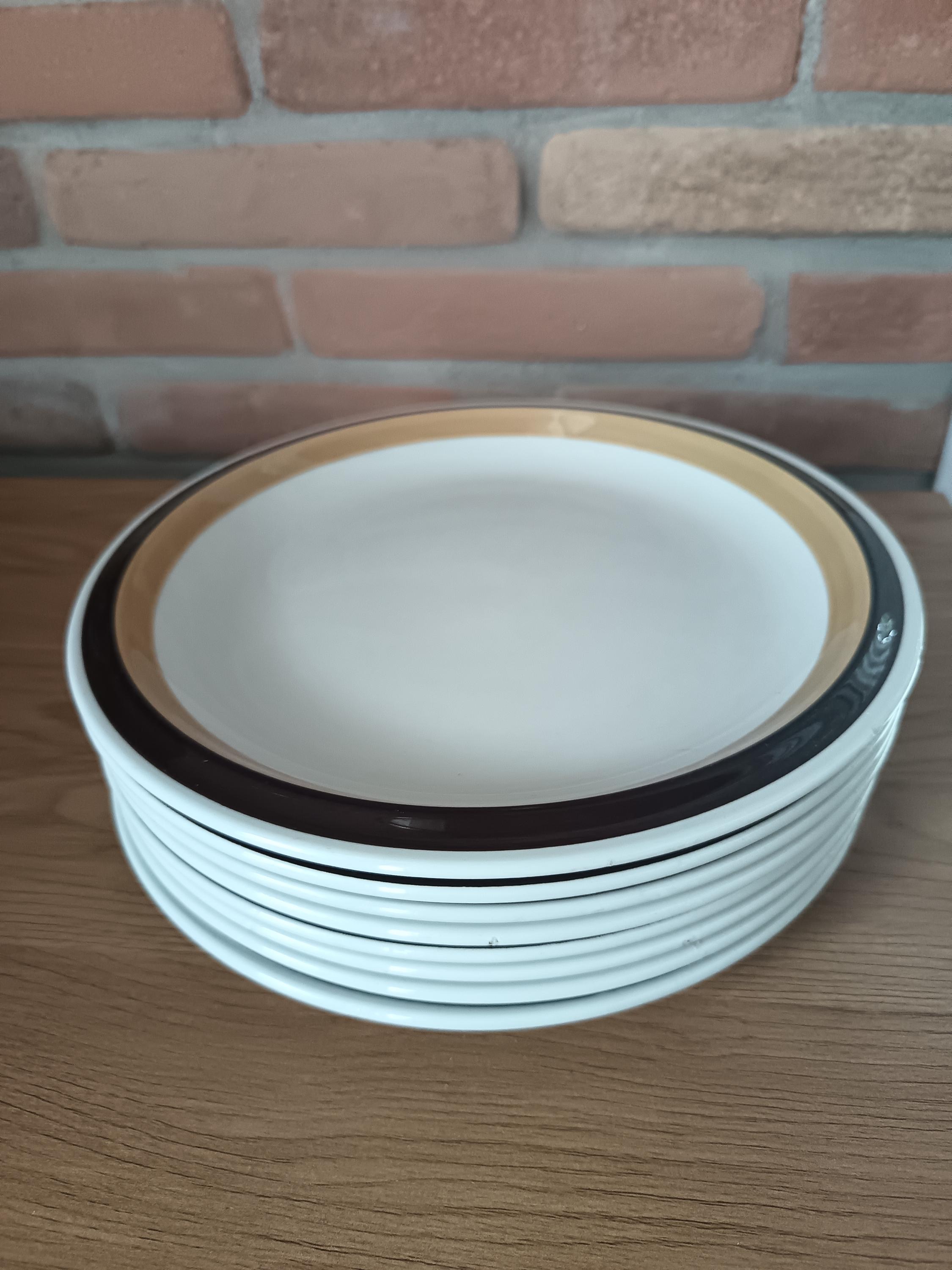 RICHARD Ginori Laveno 103 Set of 8 Flat Plates With Brown Edge