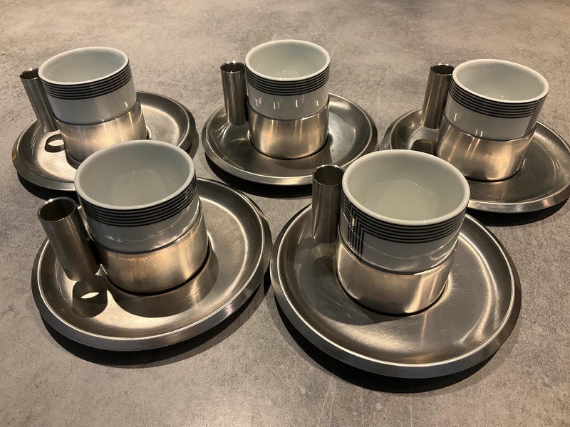 Morinox Set of 5 Espresso Coffee Cups - Vintage 1980s Design Made