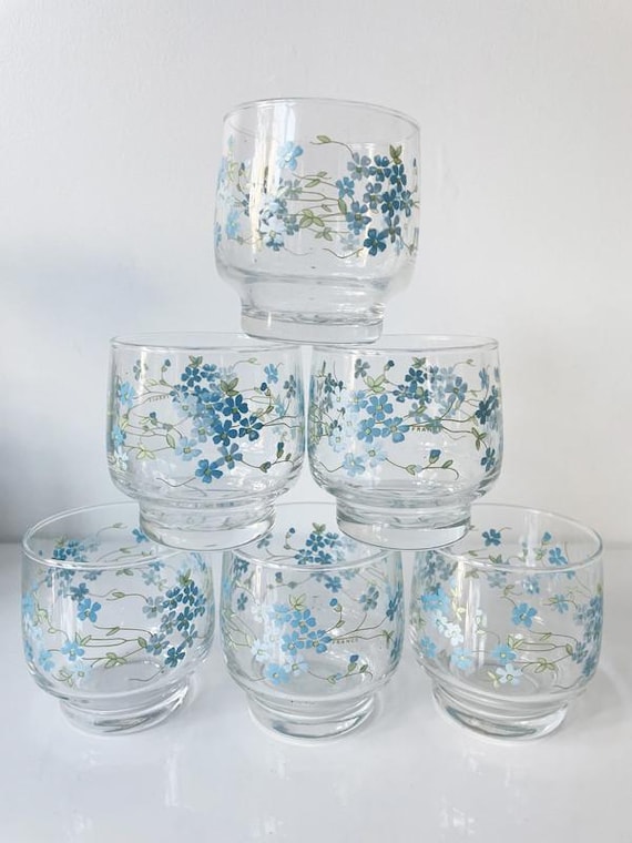 Lot De 6 Mugs Arcopal Vintage – Motif Fleurs Myosotis – Multicolore – Occasion En Bon état