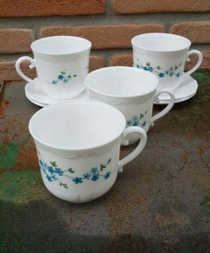 set of 6 Cups + Myosotis coffee saucer ARCOPAL Veronica - France - Sold