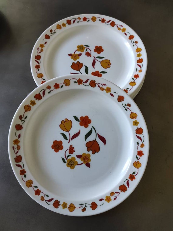 Lot de 2 assiettes à dessert en ARCOPAL motif fleurs orange
