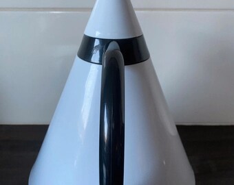 Thermos EMSA RIO 1980 Vintage - Carafe Isotherme En Plastique Blanc 1L - Design Postmoderne Rétro - Occasion