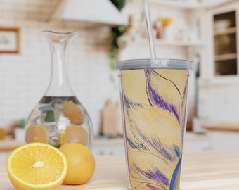 Vaso de plástico con pajizo girasol pintura impresión