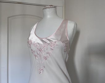 Vintage Pink Nightgown Sheer with Embroidered Floral Pattern - Women’s Lingerie
