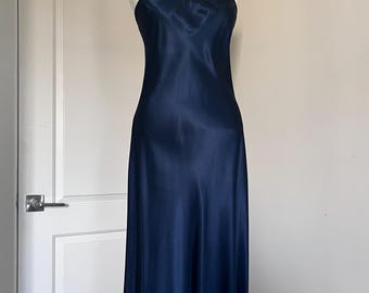 Vintage Nightgown Blue Floral Embroidered Women’s Slip Dress