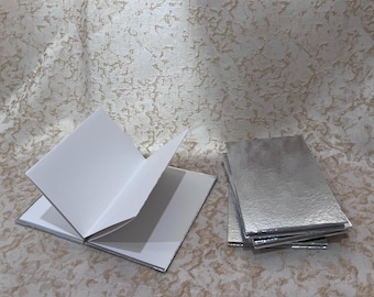Accordion Fold Sketchbook Blank Scrapbook or Standing Photo Album - Silver Metallic Cover, Bristol Paper