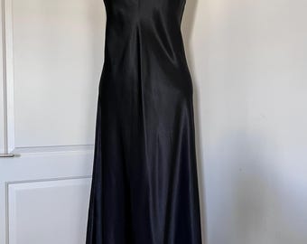 Vintage Black Satin Slip Dress Spaghetti Strap Women’s Nightgown