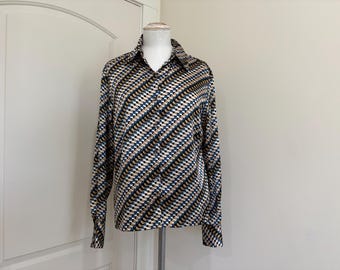 Vintage Y2K Blouse Funky Button Down Patterned Collared Shirt