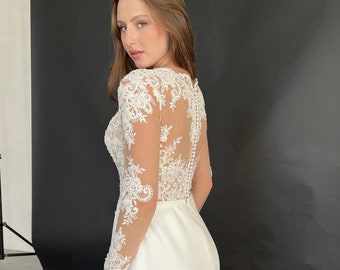 Mermaid Wedding Dress, Sexy Wedding Dress, Slit Wedding Dress, Mermaid Bridal Dress, Illusion Back Dress