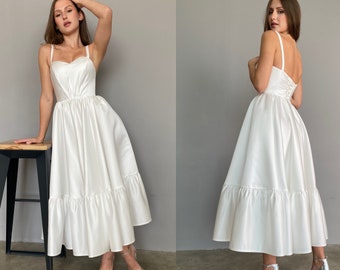 Midi Wedding Dress, Satin Short Wedding Dress, Casual Wedding Dress, Reception Dress, Elopement Dress