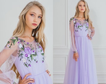 Lavender Prom Dress Fairy, Lilac Wedding Dress, Rustic Wedding Dress, Folk Wedding Dress, Lilac Prom Dress, Violet Dress