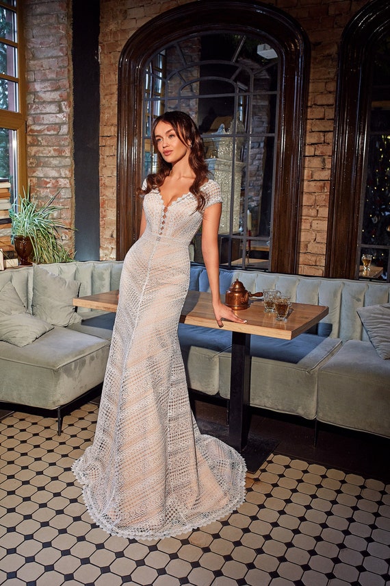 Lace Vintage Bridal Dress, Rustic Wedding Dress, Unique Wedding