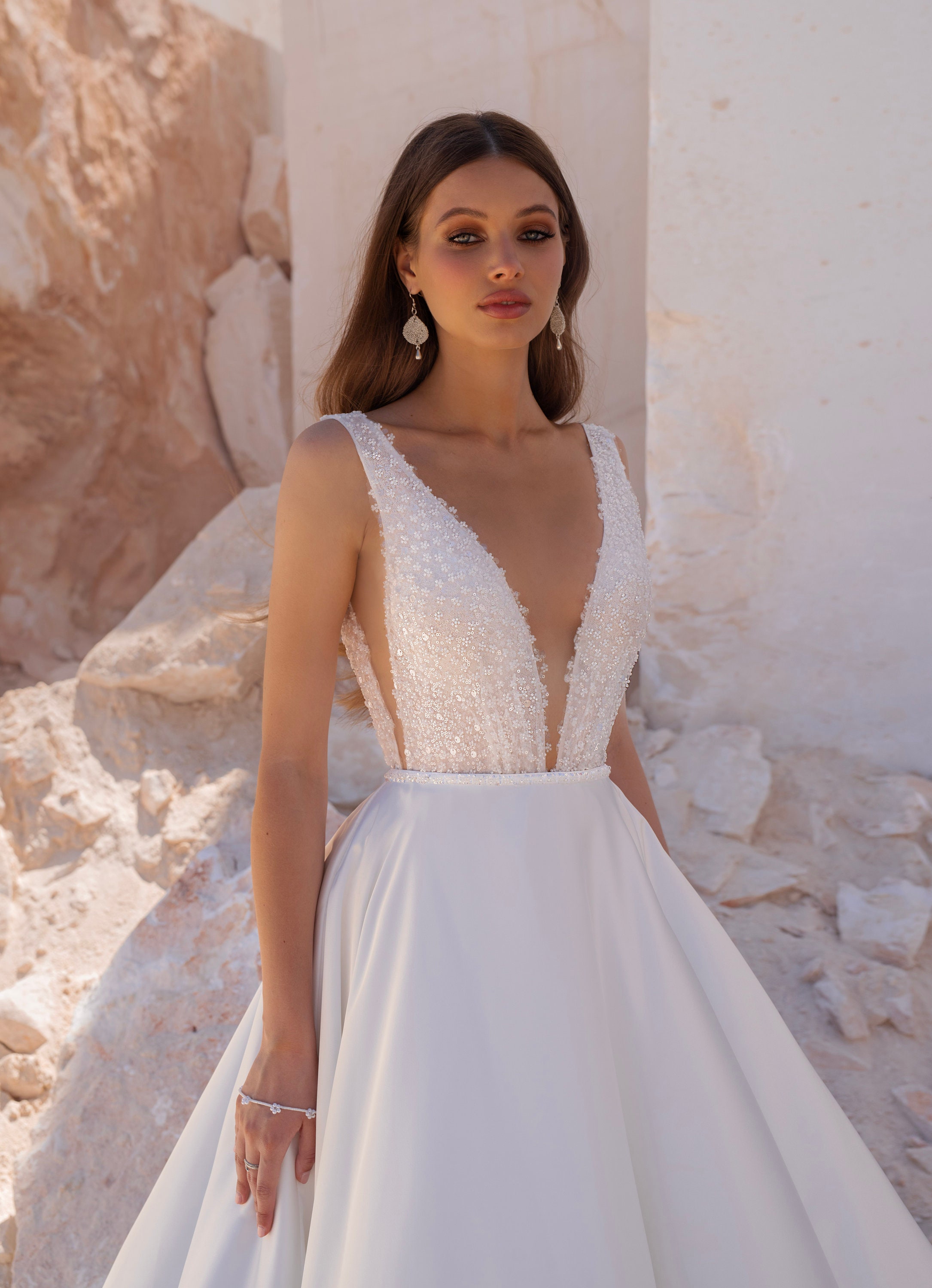 White Princess Wedding Dress Satin Royal Bridal