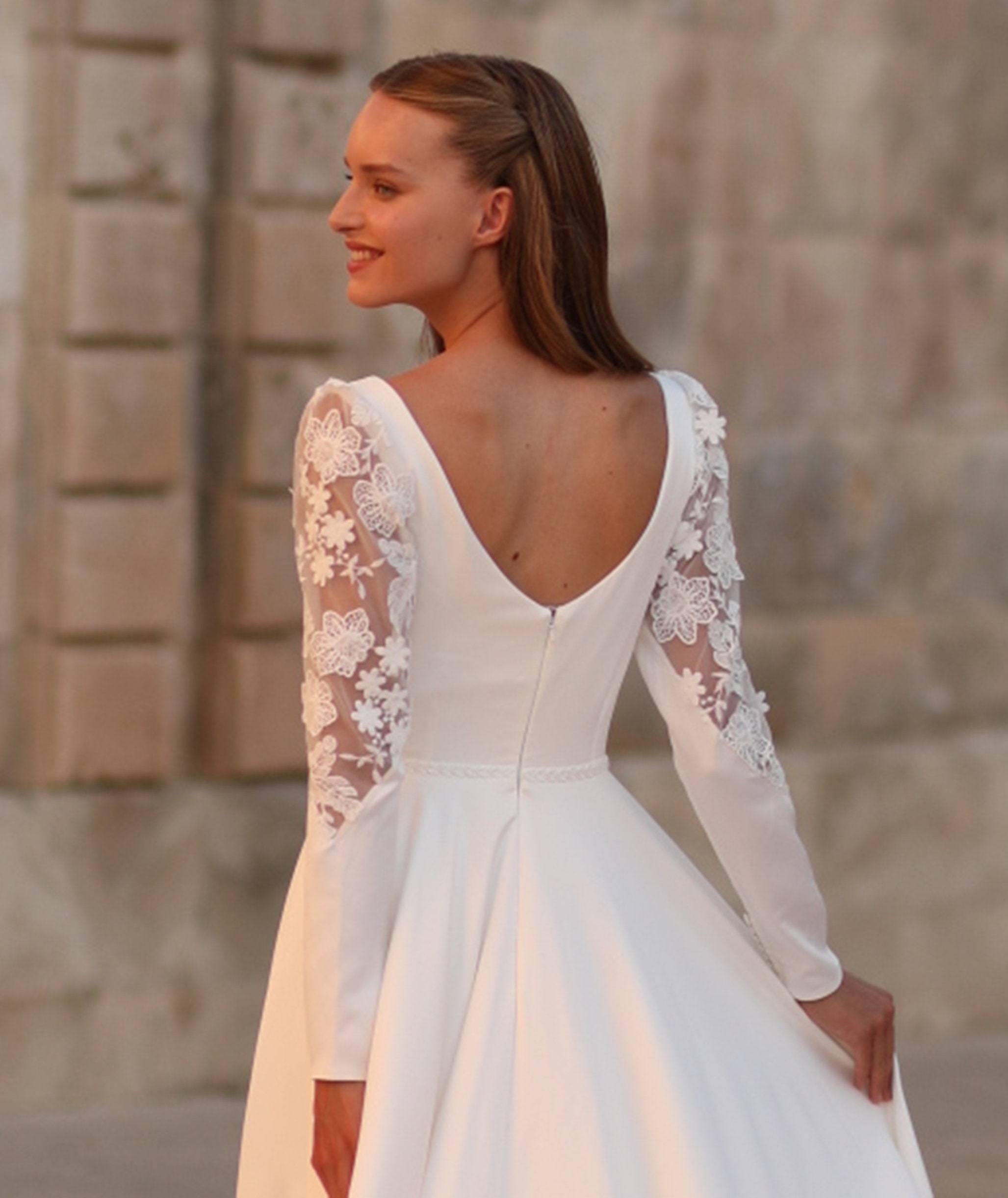 Long Sleeve Modest Wedding Dress, A Line Rustic Wedding Dress