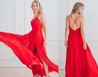 Incredible Red Prom Dress, Custom Prom Dress, Red Chiffon Prom Dress, Fairy prom Dress