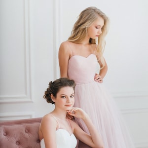 a line wedding dress, off-white wedding dress, pink prom dress, pink tulle dress, custom prom dress, a corset is decorated with refined drapery, a sweetheart corset, a ribbon fastening on the back, effortless tulle skirt