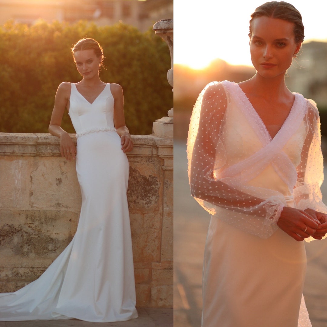 Minimalist Mermaid Wedding Gown, Rustic Wedding Dress, Sheath Wedding ...