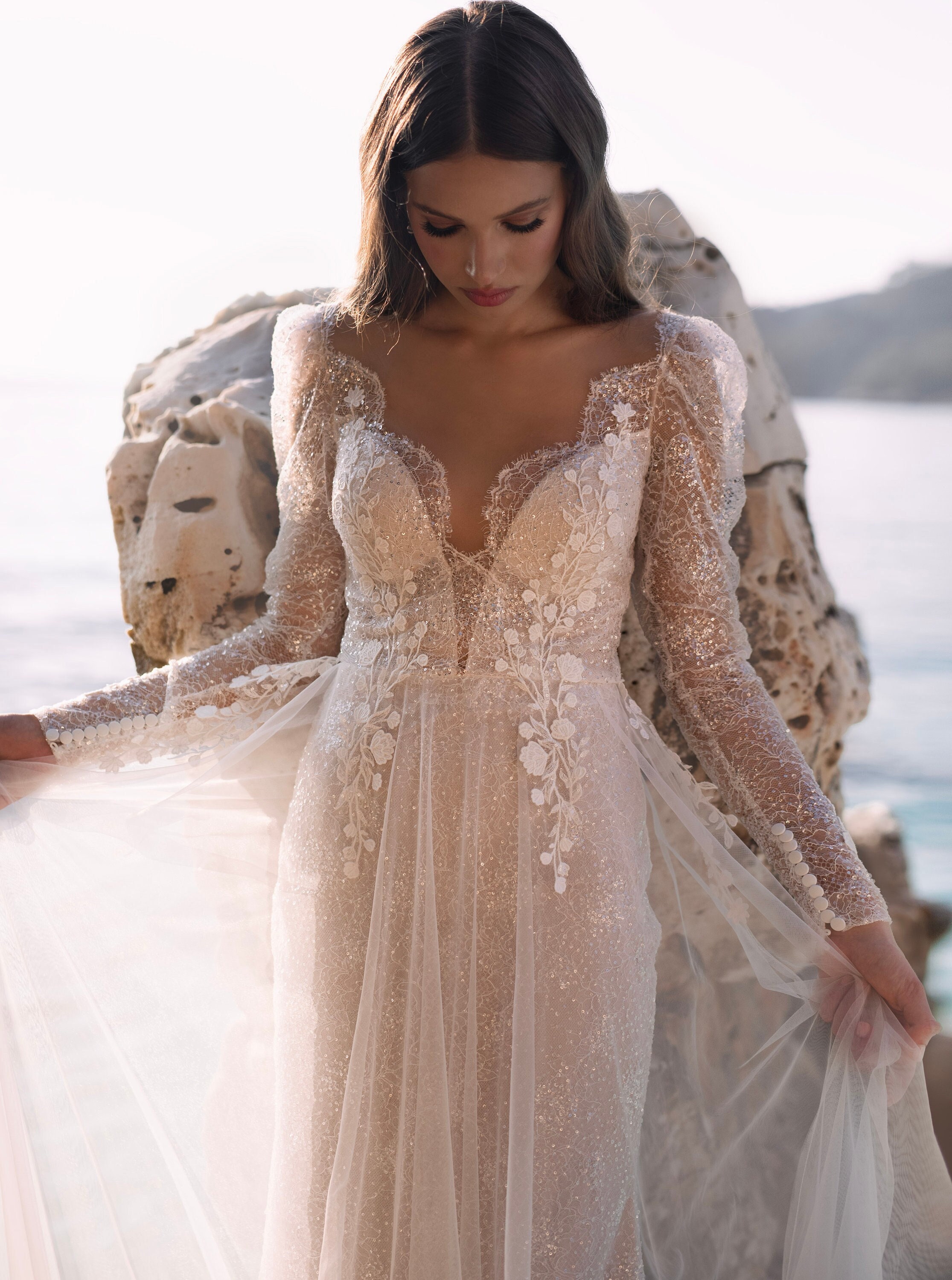Berta long sleeve lace wedding dress sales