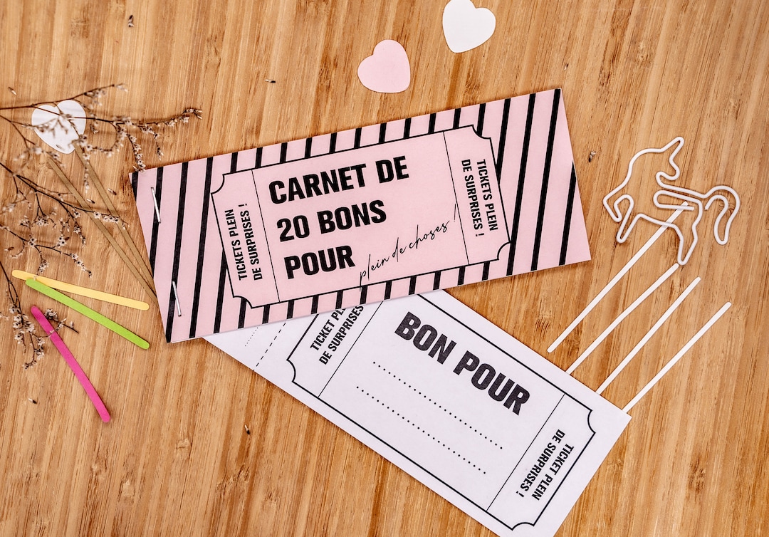 Carnet de 20 "bons pour" design rayures - à offrir - cadeau