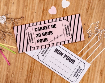 Carnet de 20 "bons pour" design rayures - à offrir - cadeau personnalisé