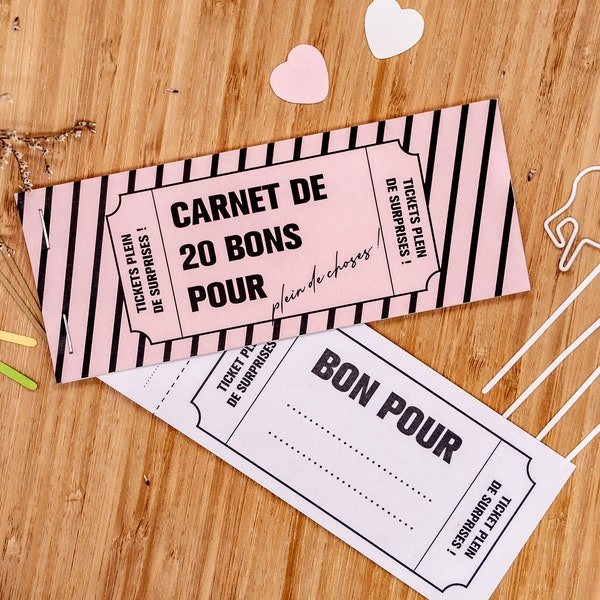 Carnet de 20 "bons pour" design rayures - à offrir - cadeau personnalisé