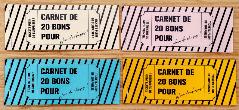 Carnet de 20 bons pour design rayures à offrir cadeau personnalisé