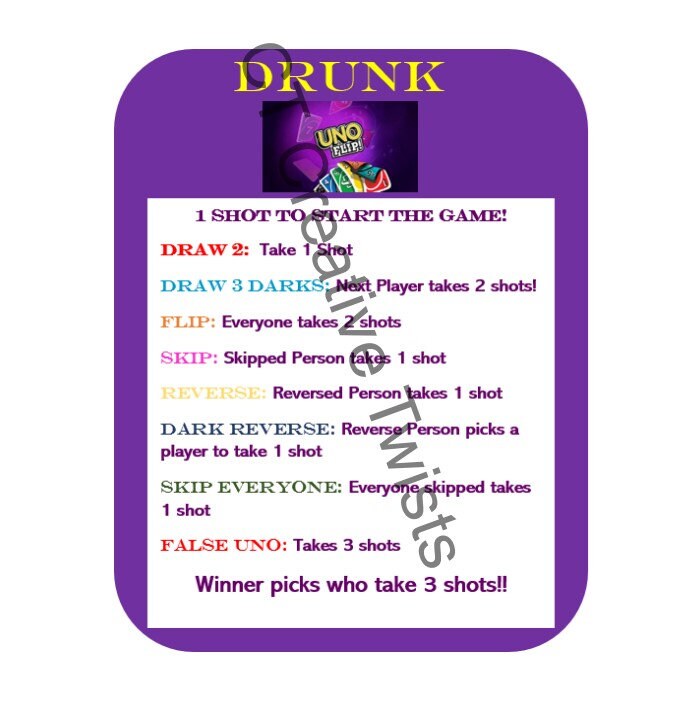 Drunk Uno Flip Instruction Card/SVG/PNG/PDF | Etsy