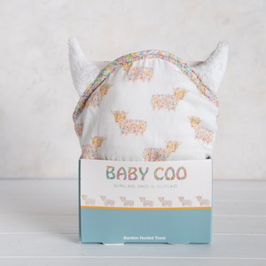 Baby and child Highland Cow hooded towel with cute coo horns & gift box