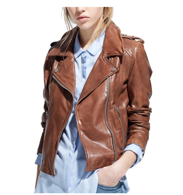Brown Leather Jacket - Etsy