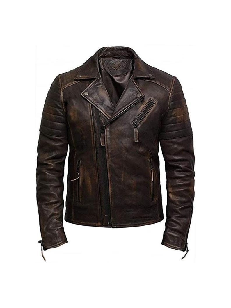 Mens Genuine Distressed Brown Biker Leather Jacket Slim Fit - Etsy UK