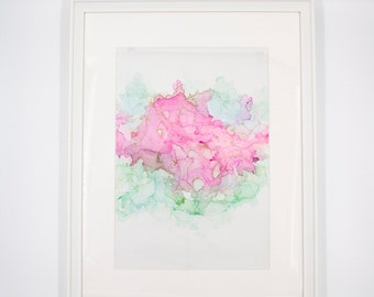 Pink Cloud | Pink & Green Handmade Ink Art