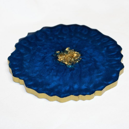 Deep Navy and Gold Coaster Sets Large Coasters Circular Etsy