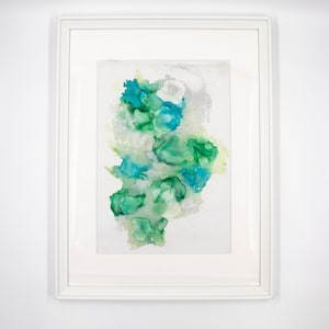 Green,  Blue & Silver Ink Art | Handmade | A4 | Frame