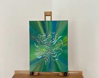 Fusão de Esmeralda | Verde | Amarelo | Azul | Pintura em Tela a Óleo