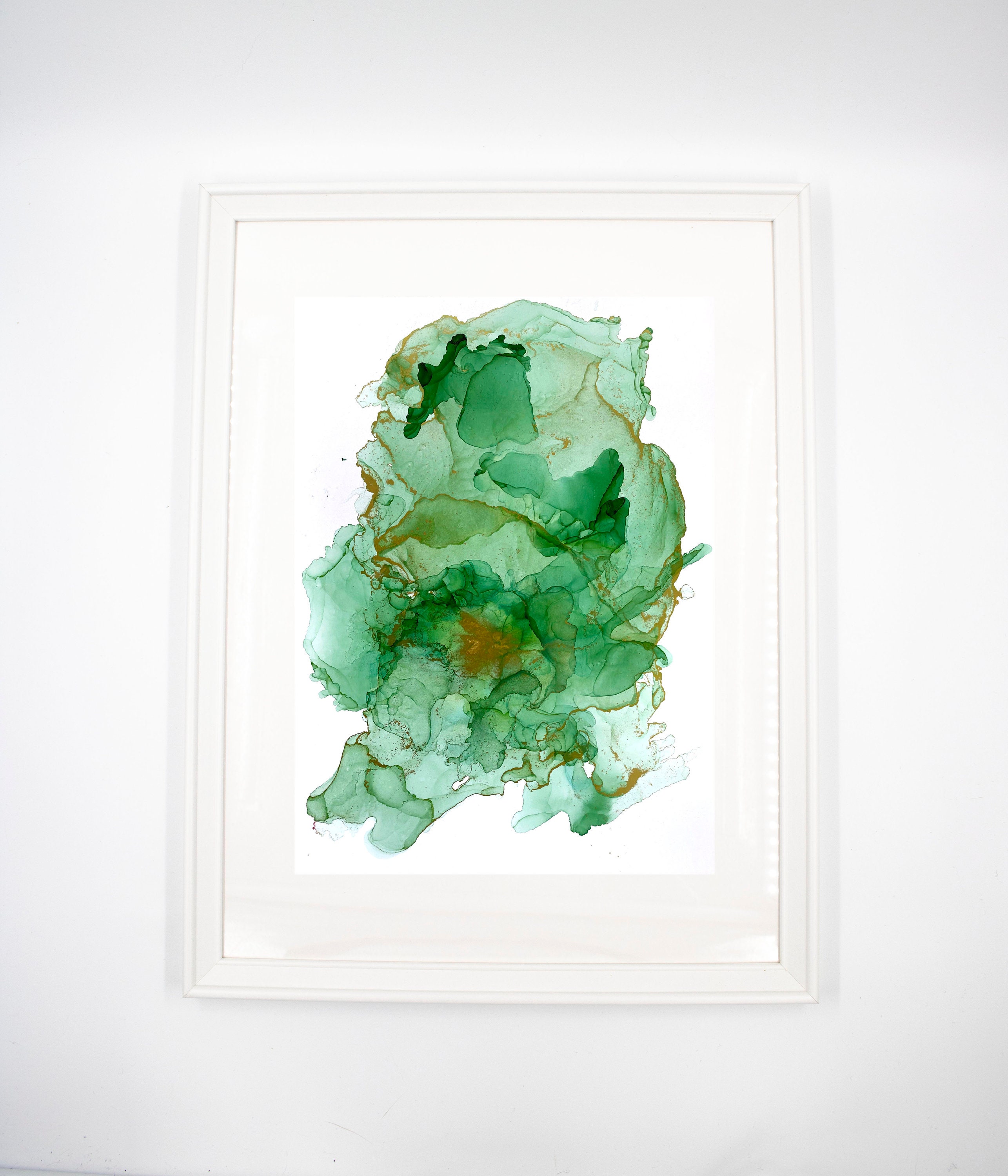 Green Cluster | Handmade Ink Art | A4 Ink Art | Frame-able | Green & Gold