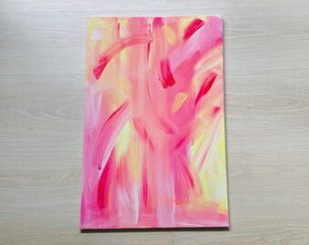 Pintura abstrata de sorvete de morango: arte em tela feita à mão 60x40