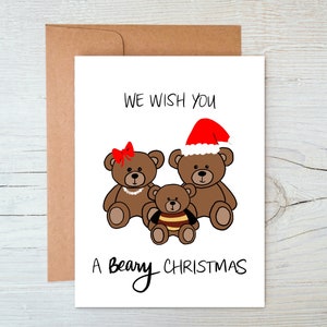 Nous vous souhaitons un Noël Beary | Joyeux Noël Carte | Carte de joyeuses fêtes | De notre carte | Carte familiale | Carte de Noël Punny