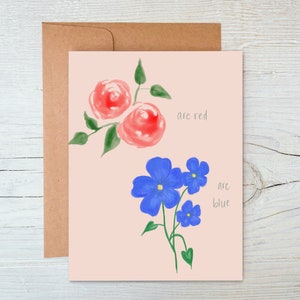 Les roses sont rouges, les violettes sont bleues | Rose aquarelle | Carte de Saint-Valentin | Carte Je t'aime