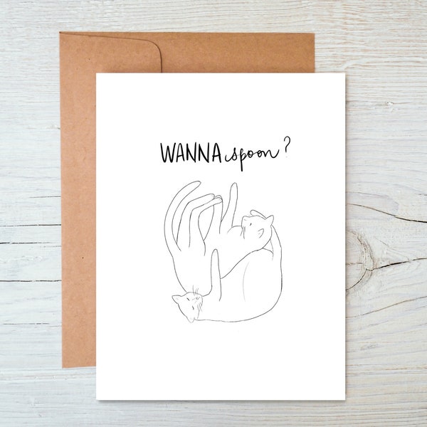 Wanna Spoon? Card | I Love You Card | Let's Snuggle Card | Cat Card | Kitten Card