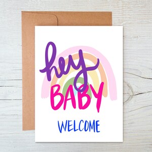 Salut bébé | Félicitations | Carte de bienvenue de bébé | Arc-en-ciel